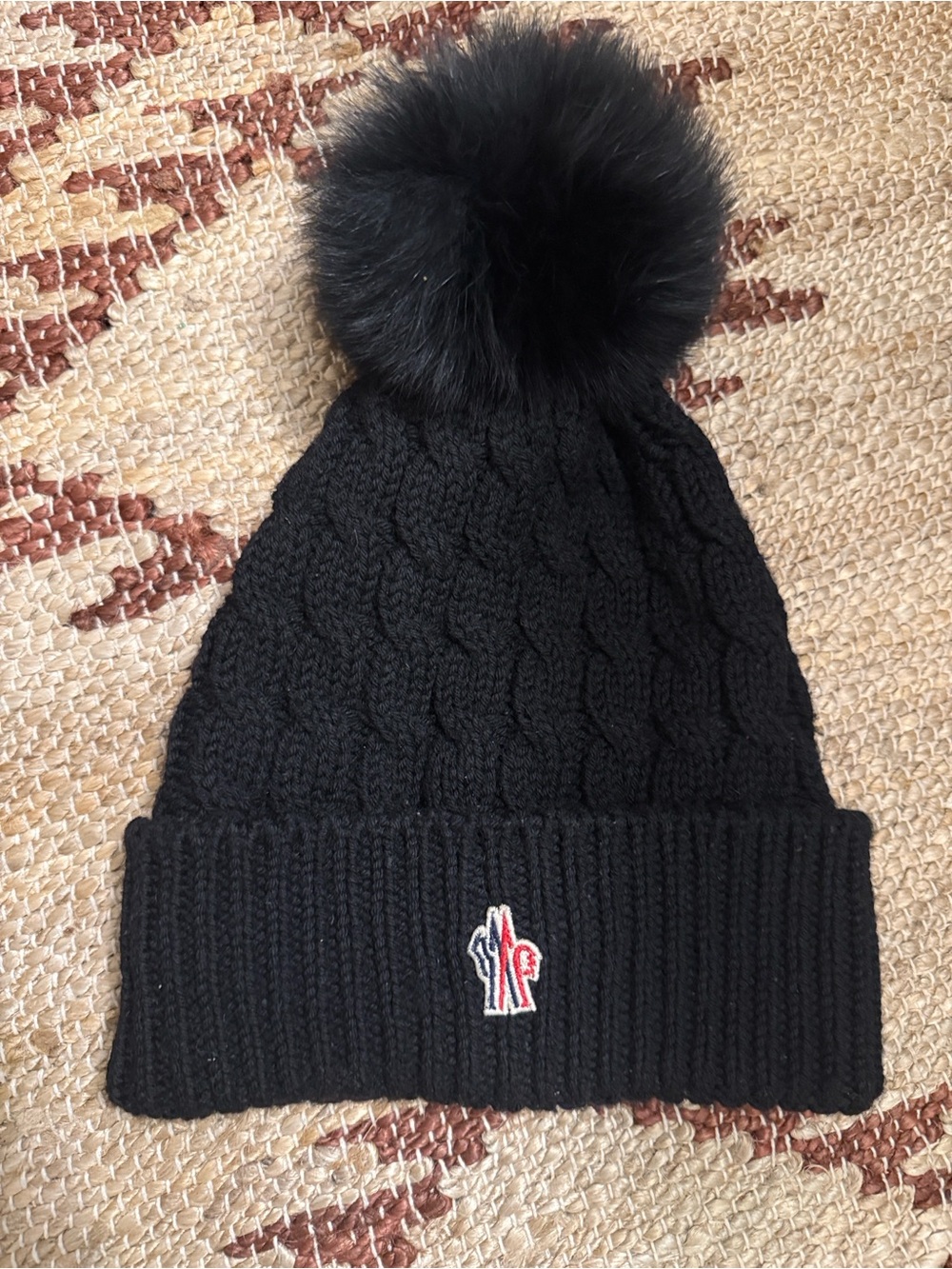 AUTHENTIC! Moncler Black Grenoble Cable-Knit Pom Beanie
